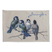 水彩青い灰色の鳥の枝ヴィンテージ 枕カバー (裏面-右)