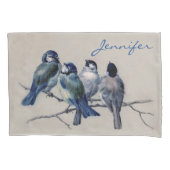 水彩青い灰色の鳥の枝ヴィンテージ 枕カバー (正面左)