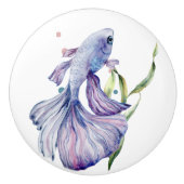 水彩青い熱帯魚の沿岸休暇 セラミックノブ (正面)