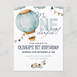 水彩青い熱気球 Mr. ワンダフルボーイ ポストカード