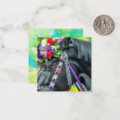 水彩青い目の黒いフローラ馬 ノートカード (正面/裏面インサイチュ)