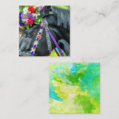 水彩青い目の黒いフローラ馬 ノートカード (正面/裏面)