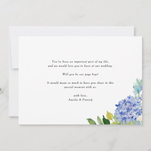 水彩青い紫陽花のページ・ボーイになってもらえますか 招待状 (裏面)