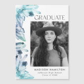 水彩青い結晶の写真の卒業 マグネット招待状 (正面)