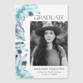 水彩青い結晶の写真の卒業 マグネット招待状