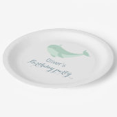 水彩青い緑のクジラの誕生日パーティー ペーパープレート (アングル)