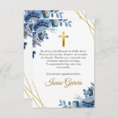 水彩青い花かわいいファーストコミューン サンキューカード (正面/裏面)