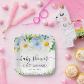 水彩青い花とデイジー赤ちゃんシャワー ペーパープレート (パーティー)