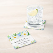 水彩青い花とデイジーSweet sixteen スクエアペーパーコースター (インサイチュ)