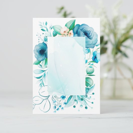 水彩青い花のカード、自分で作成する サンキューカード (スタンド正面)