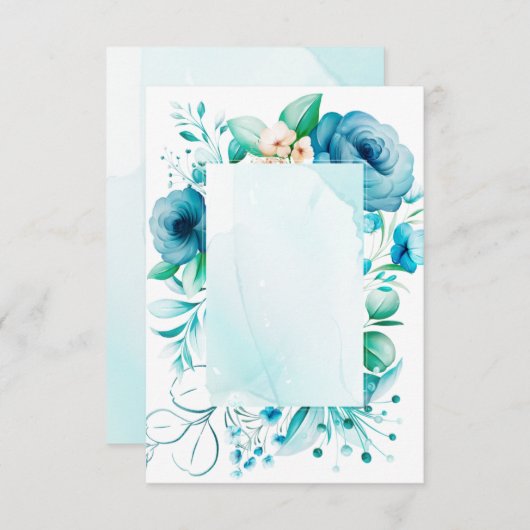 水彩青い花のカード、自分で作成する サンキューカード (正面/裏面)