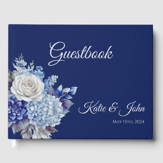 水彩青い花の花束結婚- Guest Book ゲストブック (正面)