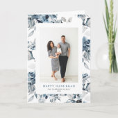 水彩青い花ハッピーハヌカー写真 シーズンカード (正面)