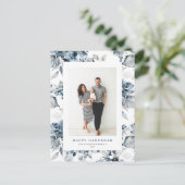 水彩青い花ハッピーハヌカー写真 シーズンポストカード (スタンド正面)