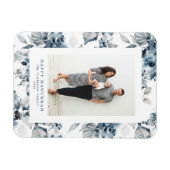 水彩青い花ハッピーハヌカー写真 マグネット (横)