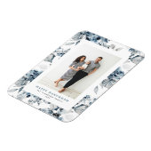 水彩青い花ハッピーハヌカー写真 マグネット (左側)