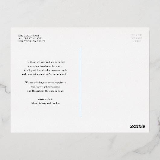 水彩青い花ハッピーハヌカー写真 箔シーズンポストカード (裏面)