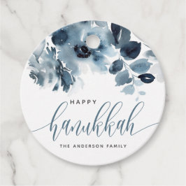 水彩青い花ハッピーハヌカー書道 フェイバータグ