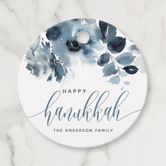 水彩青い花ハッピーハヌカー書道 フェイバータグ (正面)