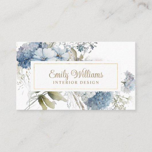 水彩青い花ビジネスカード 名刺 (正面)