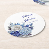 水彩青い花ブーケ紙コースター ラウンドペーパーコースター (アングル)