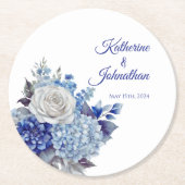 水彩青い花ブーケ紙コースター ラウンドペーパーコースター (正面)