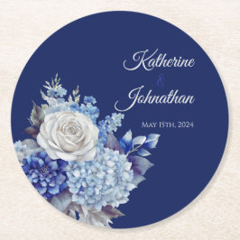 水彩青い花ブーケ紙コースター ラウンドペーパーコースター