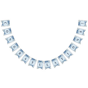 水彩青い花束フラッグ バンティングフラッグ