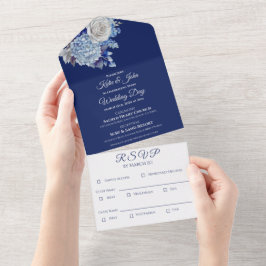 水彩青い花花束結婚の – オールインワン招待状