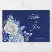 水彩青い花花束結婚の –  スパークリングワインラベル (シングルラベル)