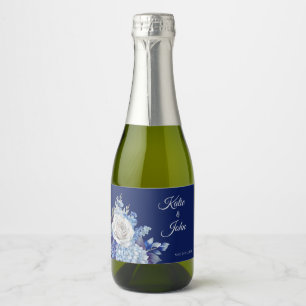 水彩青い花花束結婚の – スパークリングワインラベル