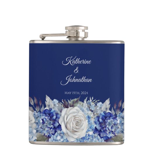 水彩青い花花束結婚の –  フラスク (正面)