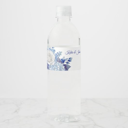 水彩青い花花束結婚の –  ペットボトルラベル (正面)