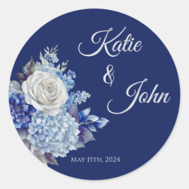 水彩青い花花束結婚の –  ラウンドシール