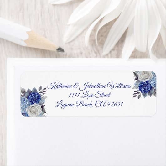 水彩青い花花束結婚の –  ラベル (インサイチュ)