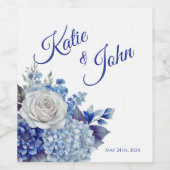 水彩青い花花束結婚の –  ワインラベル (シングルラベル)