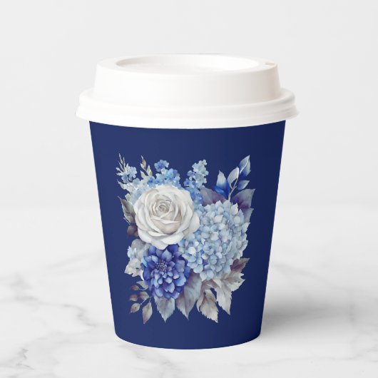 水彩青い花花束結婚の –  紙コップ (正面)