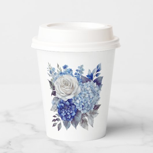 水彩青い花花束結婚の –  紙コップ (正面)