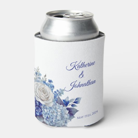 水彩青い花花束結婚の –  缶クーラー (缶正面)