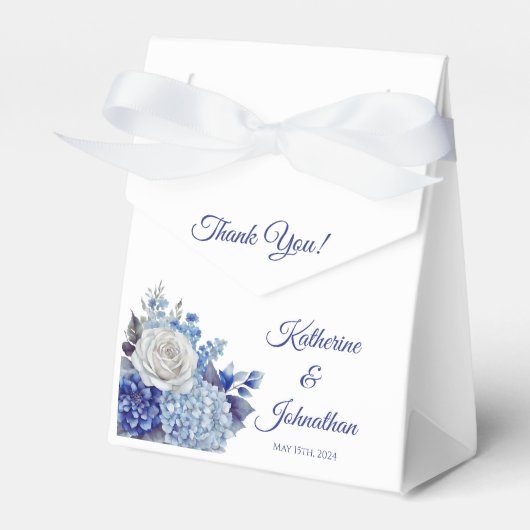 水彩青い花花花花束結婚お願い フェイバーボックス (正面サイド)