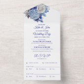 水彩青い花花花花束 – 白結婚色 –  オールインワン招待状 (内側)