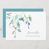 水彩青い蘭の花嫁プロポーザルのカード シーズンカード (正面/裏面)