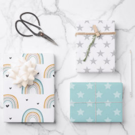 水彩青い虹と星 ラッピングペーパーシート