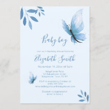 水彩青い蝶の花のベビーシャワー