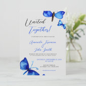 水彩青い蝶鮮やか結婚の 招待状 (スタンド正面)