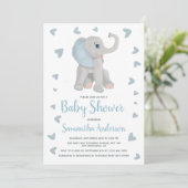 水彩青い象の男の子ベイビーシャワー写真 招待状 (スタンド正面)