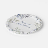 水彩青い野の花フレーム ブライダルシャワー ペーパープレート (アングル)