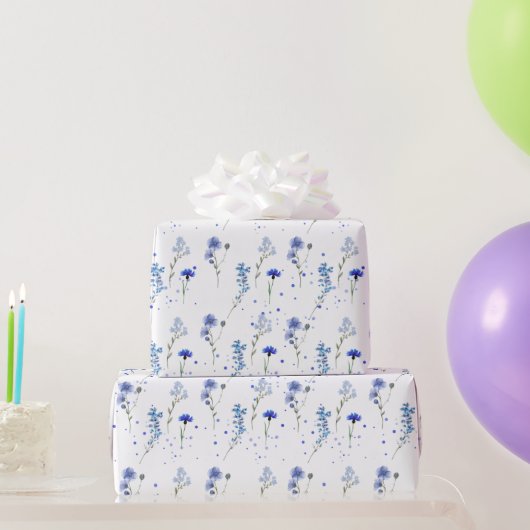 水彩青い野生の花の結婚式 ラッピングペーパー (パーティーギフト)