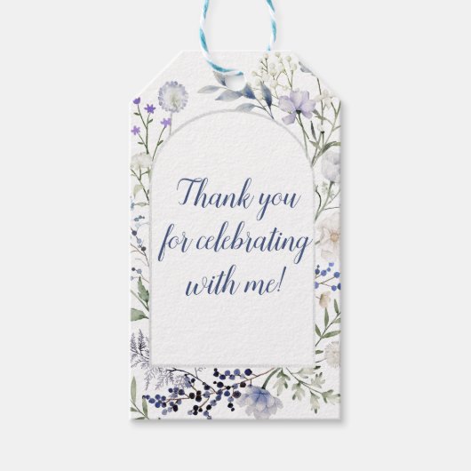 水彩青い野生の花フレーム ギフトタグ (正面)