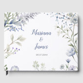 水彩青い野生の花フレーム ゲストブック (正面)